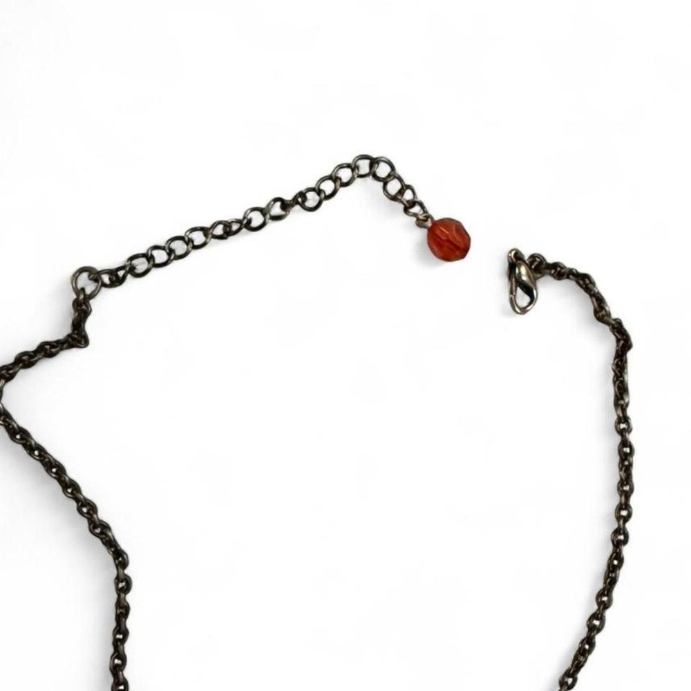 Red Beaded Tassel Pendant Necklace Gunmetal Chain Gothic Boho Y-Necklace - Picture 4 of 4